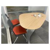 Manual Sit / Stand Desk, Desk, (2)Red Side chairs,