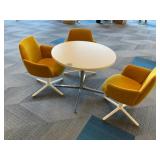 36ï¿½ White Round Table w/ (3) Yellow Swivel Chairs