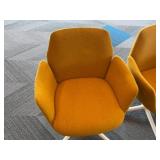 36ï¿½ White Round Table w/ (3) Yellow Swivel Chairs