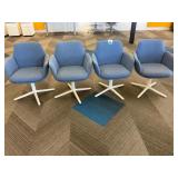 36ï¿½ White Round Table w/ (4) Blue Swivel Chairs