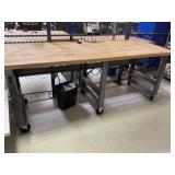 Butcher-Block Top Work Table on Wheels 8ï¿½ x 3ï¿½ x 3