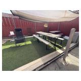 Patio Tables With Patio Chair and Garbage Cans