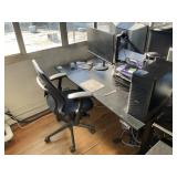 Adjustable Height Desk, Office Chair & Monitors