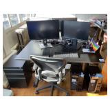 Adjustable Height Desk, Herman Miller Chair & Moni