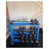 Blue 3-Tier steel storage rack, with Weights Inclu