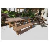 Wooden picnic tables