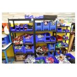 Metal storage racks w/ contents and bins