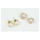(2) PAIRS 14K CULTURED PEARL STUD EARRINGS