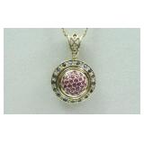 18K RUBY & SAPPHIRE BOULE STYLE PENDANT ON CHAIN