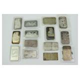 (13) ASSORTED 1 TROY OZ .999 SILVER BARS