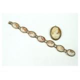 14K CAMEO PIN & BRACELET
