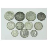 GROUP OF 11 US SILVER COINS INCL. 1826 HALF DOLLAR
