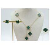 18K GOLD & MALACHITE PARURE