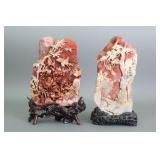 (2) LARGE ENGRAVED SOAPSTONE TABLET CARVINGS