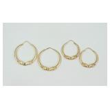 (2) PAIRS 18K HOLLOW GOLD RAMS HEAD HOOPS