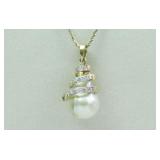14K BAROQUE PEARL & DIAMOND PENDANT ON CHAIN
