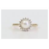 14K PEARL & DIAMOND HALO RING