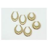 (3) PAIRS 14K HOLLOW GOLD HOOPS