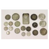 GROUP OF US & INTERNATIONAL SILVER COINS & BULLION