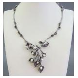 SILVER MODERNIST CALLA LILY NECKLACE WITH PEARLS