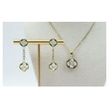 18K MOTHER OF PEARL NECKLACE & EARRING SET
