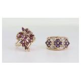 (2) 14K GEMSTONE CLUSTER RINGS