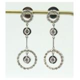 PAIR 14K DIAMOND CIRCLE-FORM DANGLE EARRINGS