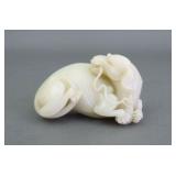 CHINESE WHITE NEPHRITE JADE RECUMBENT BEAST