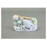 CHINESE JADEITE JADE FISH CARVING W/LOTUS & WAVES