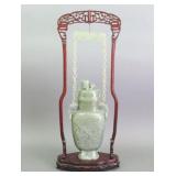 CHINESE GREEN NEPHRITE JADE HANGING VASE W/STAND