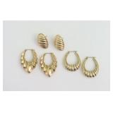 (3) PAIRS 14K HOLLOW GOLD EARRINGS