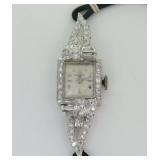 LADIES HAMILTON PLATINUM & DIAMOND CASE WATCH