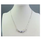 14K DIAMOND & SAPPHIRE CURVED BAR NECKLACE