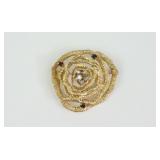 14K DIAMOND & GARNET FLOWER PIN
