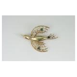 14K STYLIZED BIRD PIN WITH EMERALD ACCENTS