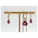 14K PINK TOURMALINE PENDANT & EARRINGS