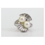 14K TWIN PEARL & DIAMOND RING