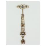 REPURPOSED GOLD & GEMSTONE DANGLE PIN