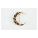 14K GARNET CRESCENT MOON PIN