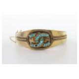 14K TURQUOISE SIDE HINGED BANGLE, AS-IS CONDITION