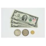 (6) PIECE US COINS & CURRENCY GROUP INCL. $5 GOLD