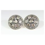 PAIR ANTIQUE 14K SILVER-TOP POLKI DIAMOND EARRINGS