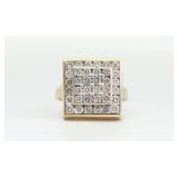 14K SQUARE TOP DIAMOND CLUSTER RING