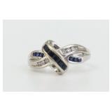 14K SAPPHIRE & DIAMOND CROSSOVER RING