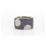 ITALIAN 18K DIAMOND & SAPPHIRE WIDE BAND RING