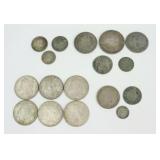 GROUP OF 16 US & INTERNATIONAL SILVER COINS
