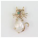14K WINKING KITTY PIN
