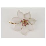14K GOLD-MOUNTED ROCK CRYSTAL FLOWER BROOCH