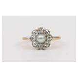 18K PEARL & DIAMOND HALO RING