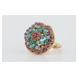 18K RUBY & TURQUOISE CLUSTER RING